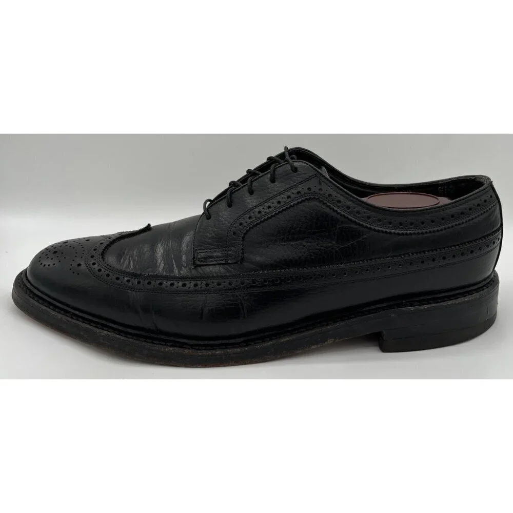 Vintage Florsheim Imperial Size 12D Black Leather Cordovan Wingtip Oxfords 76019